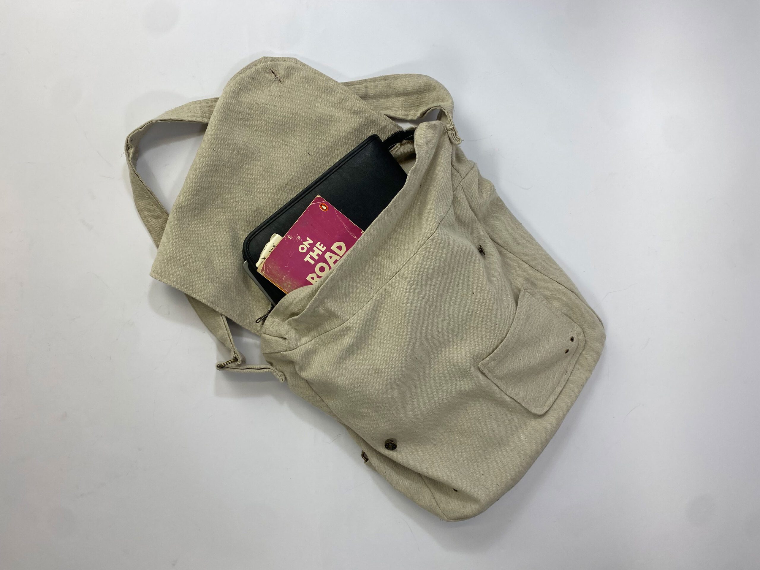 bag open with items peaking out