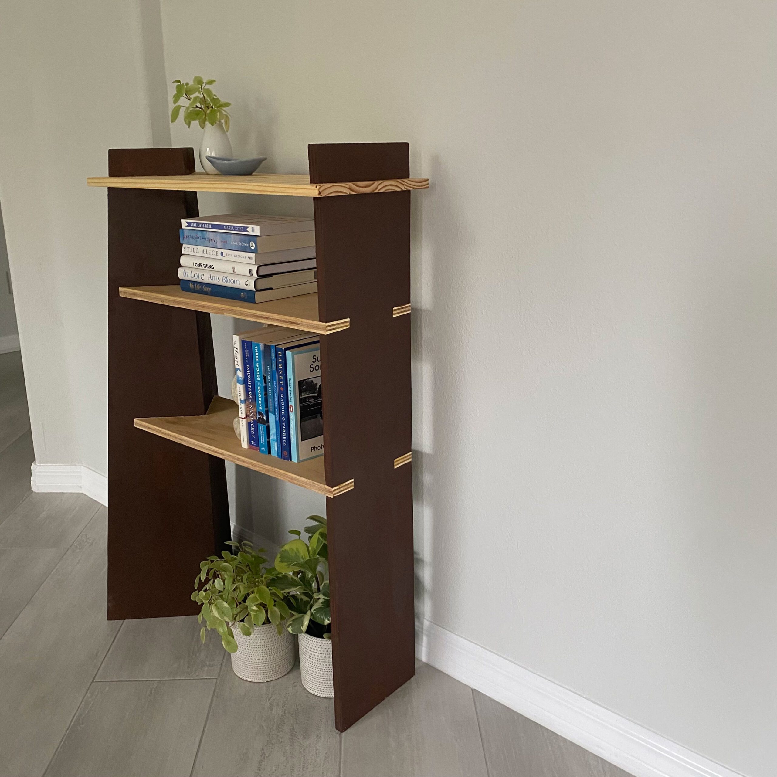 three quarters shot of right side of bookshelf